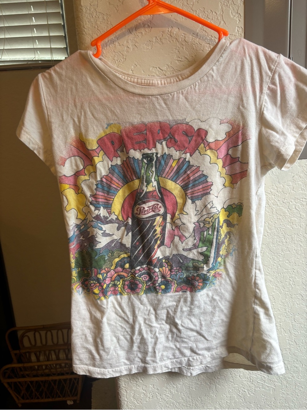 Pepsi White Tee with Rainbow Bottle Graphic